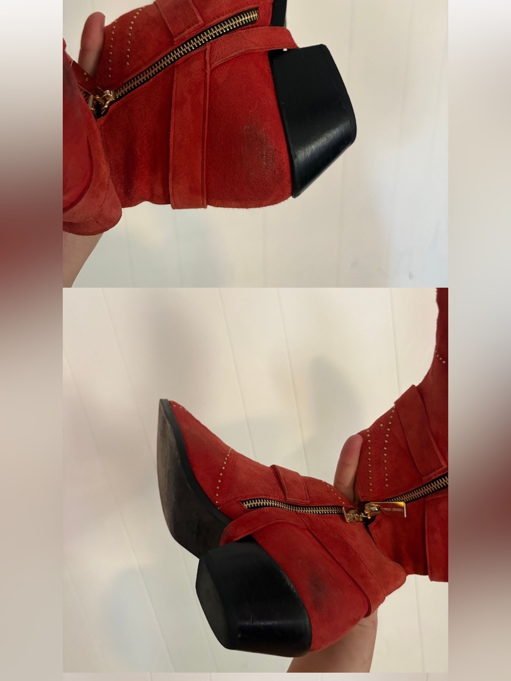 Anine Bing Bianca red suede gold studded boots booties size 10 cowgirl western - Picture 4 of 15
